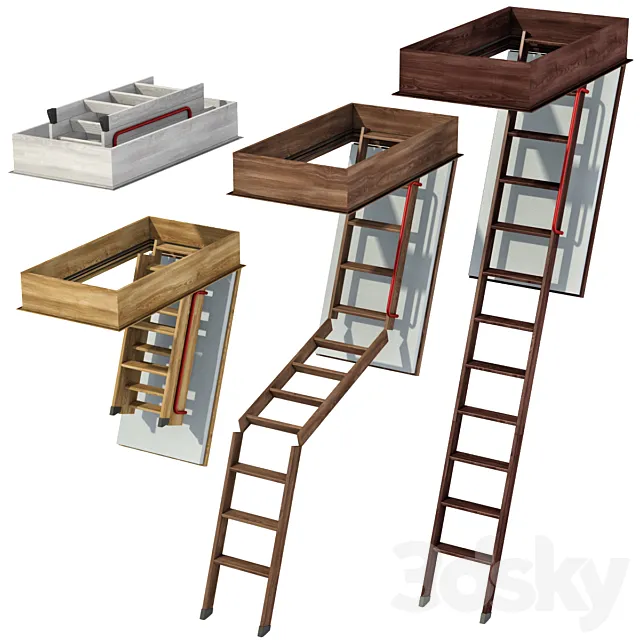 Wooden Foldable Loft Ladder _ Loft Foldable Ladder 3ds Max