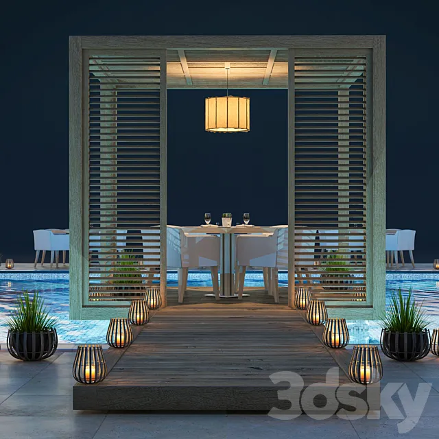 Wooden Gazebo And Swimming Pool # 3 3ds Max