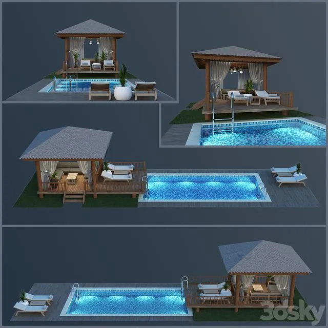 Wooden Gazebo & Swimming Pool 3dsMax Model