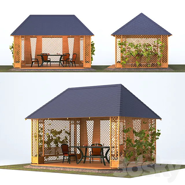 Wooden gazebo with grapes 3DS Max Model