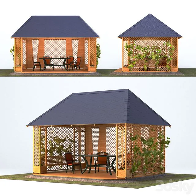 Wooden gazebo with grapes 3dsMax Model