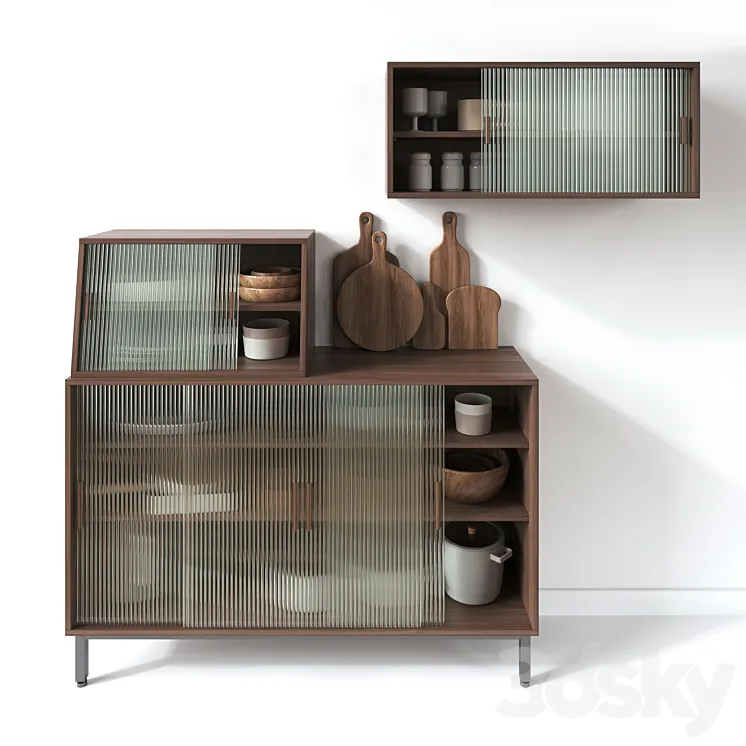 Wooden Glass Cabinets with Kitchen accessories 3DS Max Model
