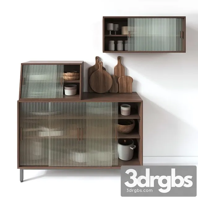 Wooden glass cabinets with kitchen accessories