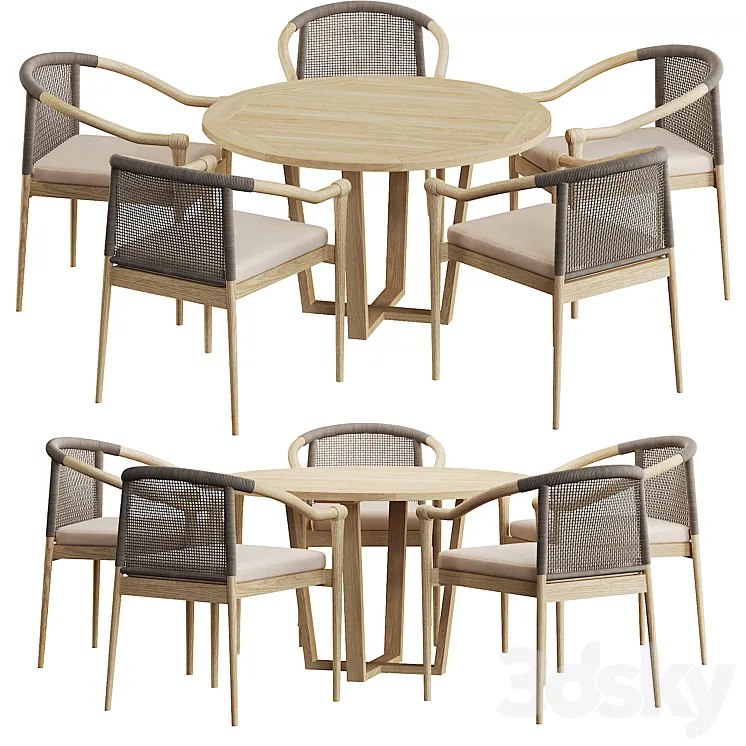 Wooden Outdoor Dining Sets Round Dining Table with 5 Chairs 3DS Max Model