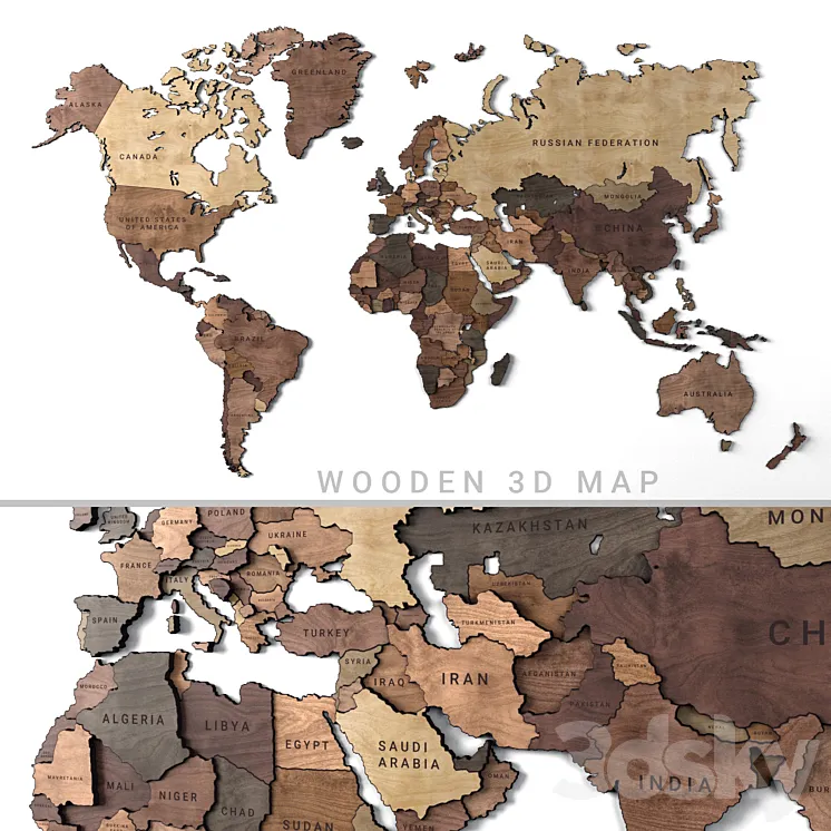 Wooden panel – world map 2 3DS Max