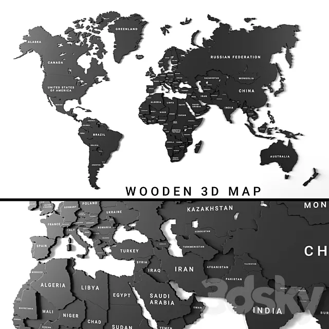 Wooden panel – world map 3 3DSMax File