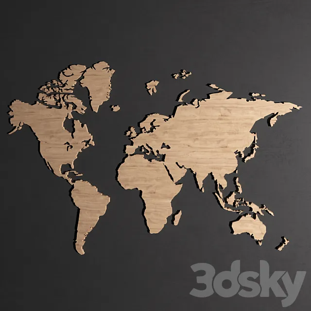 Wooden panel – world map 3DS Max Model