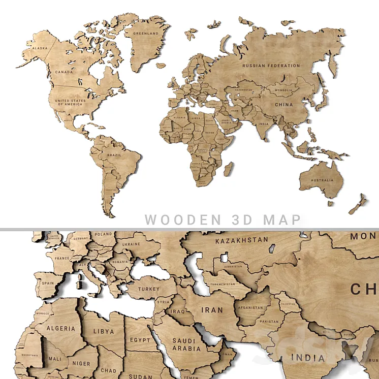 Wooden panel – world map 3DS Max