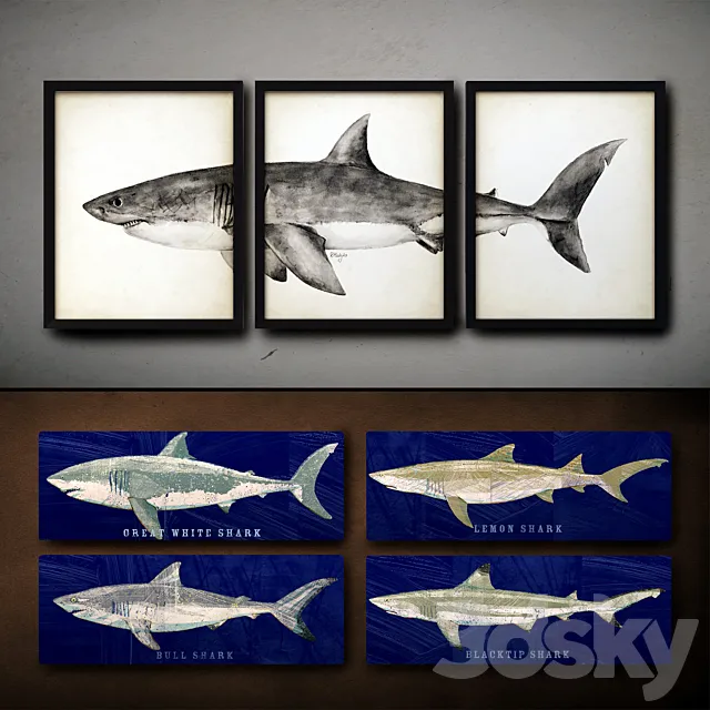 Wooden panels. 37. Collection of marine theme. Sharks 3DS Max Model