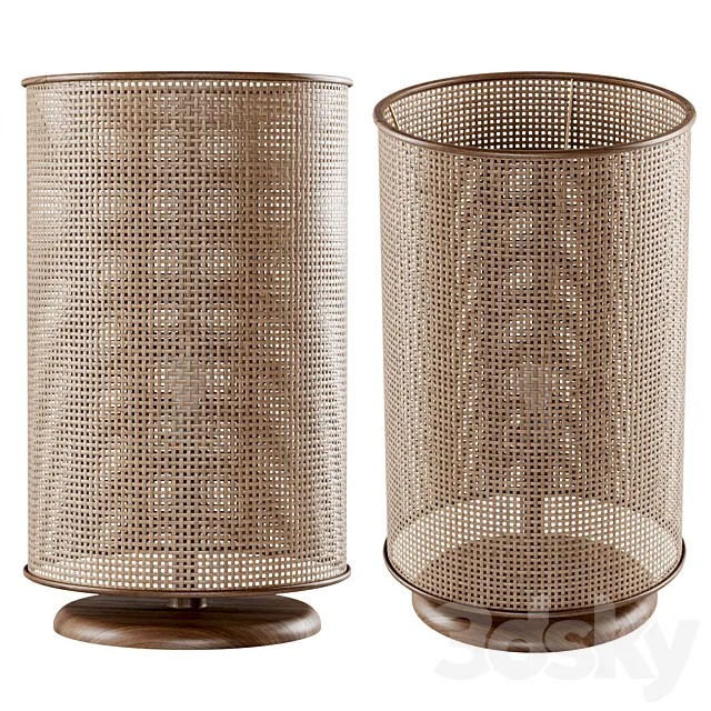 Wooden rattan table lamp L500 _ Round table lamp 3DS Max Model