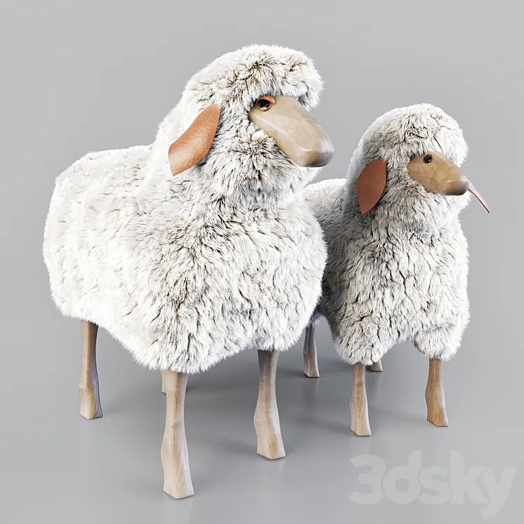 Wooden sheep stool 3DS Max