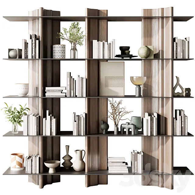 Wooden Shelves Decorative With Plants and Book – Wooden Rack 30 3dsMax Model