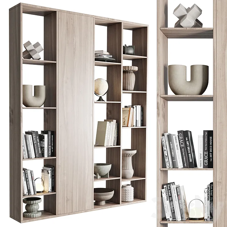 wooden Shelves Decorative With vase and Book 3DS Max Model