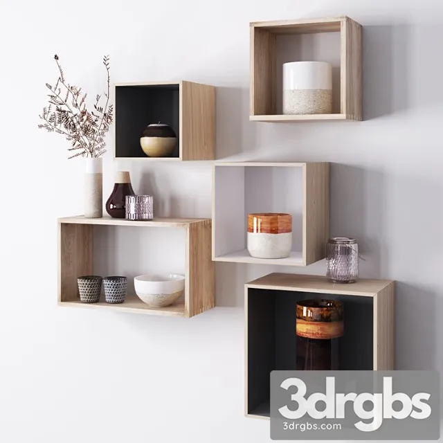 Wooden shelves with decorative objects 3dsmax Download
