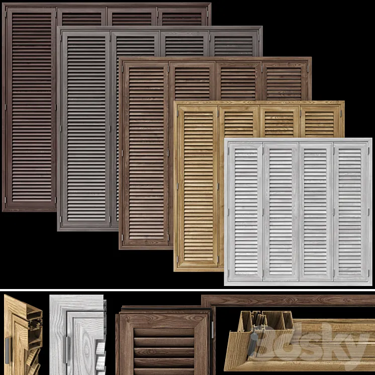 Wooden shutter blind system for windows and doors 3DS Max Model