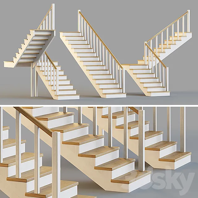 Wooden stairs for a private house 1 3DS Max Model