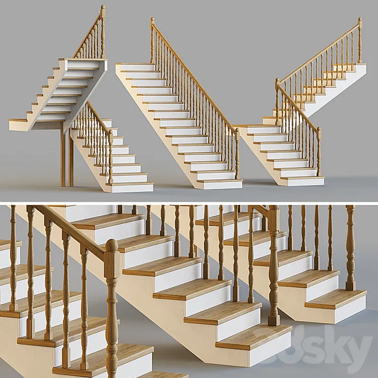 Wooden stairs for a private house 4 3DS Max Model