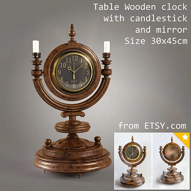 Wooden table clock 3ds Max