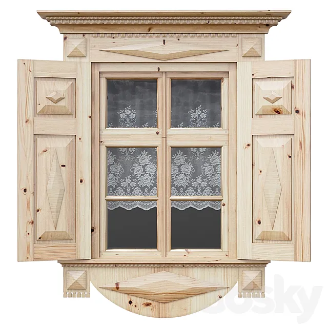 Wooden window with shutters and architraves 3ds Max