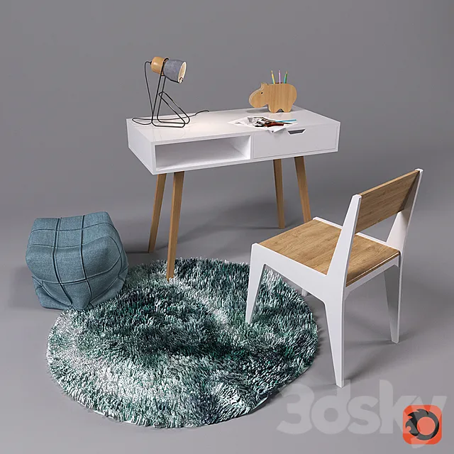 Work desk with decor 3ds Max