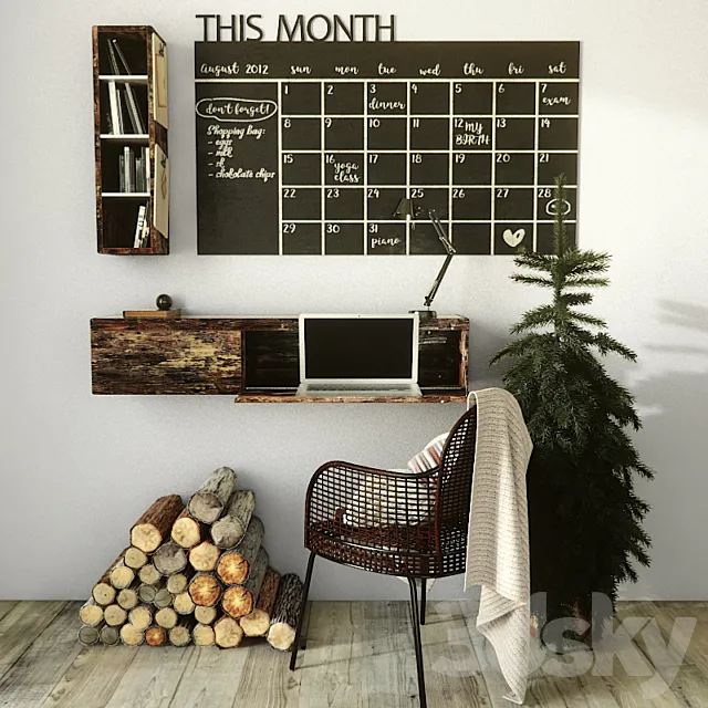 Work desk with decor 3ds Max