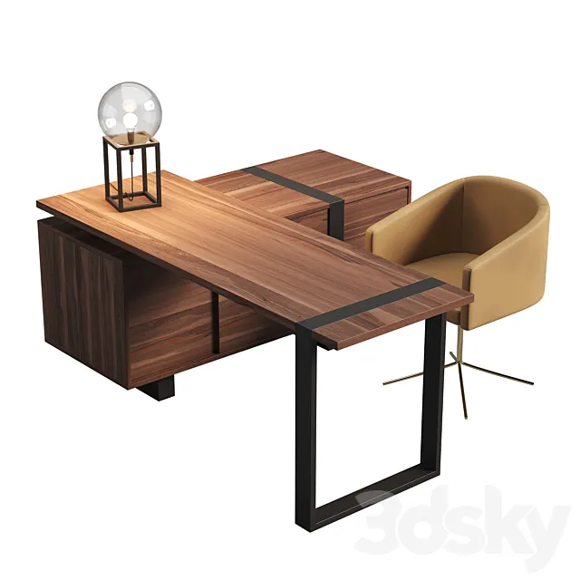 Working table CHICAGO + chair HAIA by LASKASAS 3DSMax File