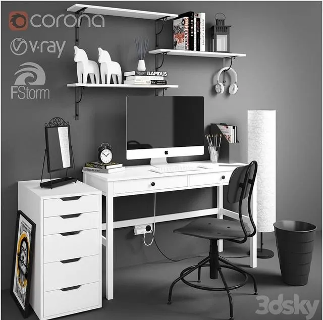 Workplace 003 (white color) 3dsMax Model