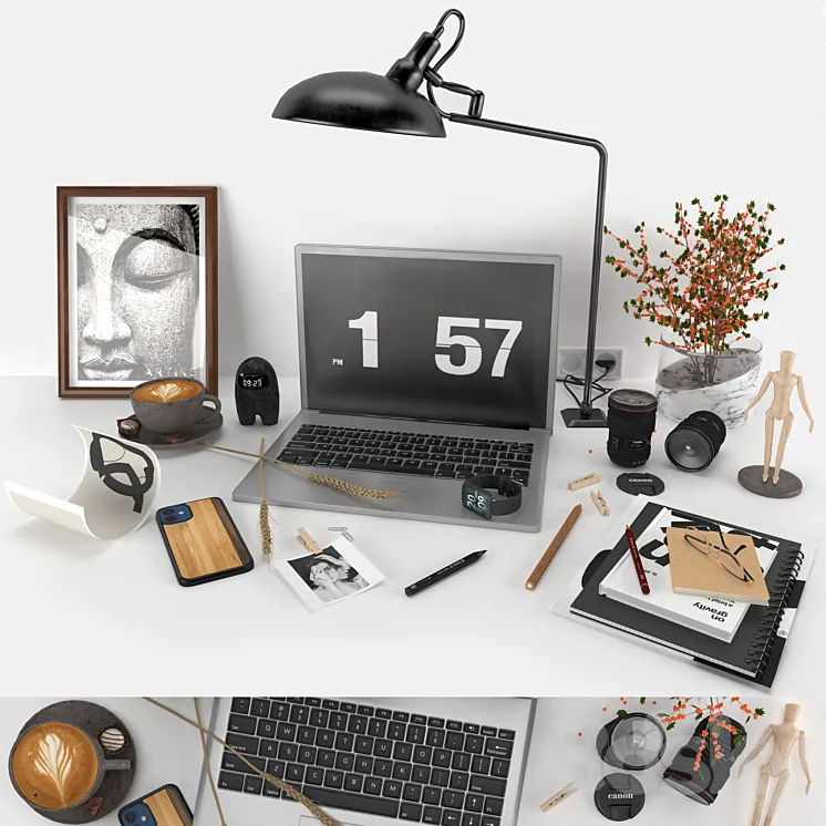 workplace decorative set – home office 3DS Max Model