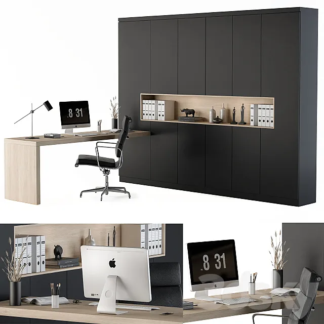 Workplace L Type Desk and Wardrobe Black 3DSMax File