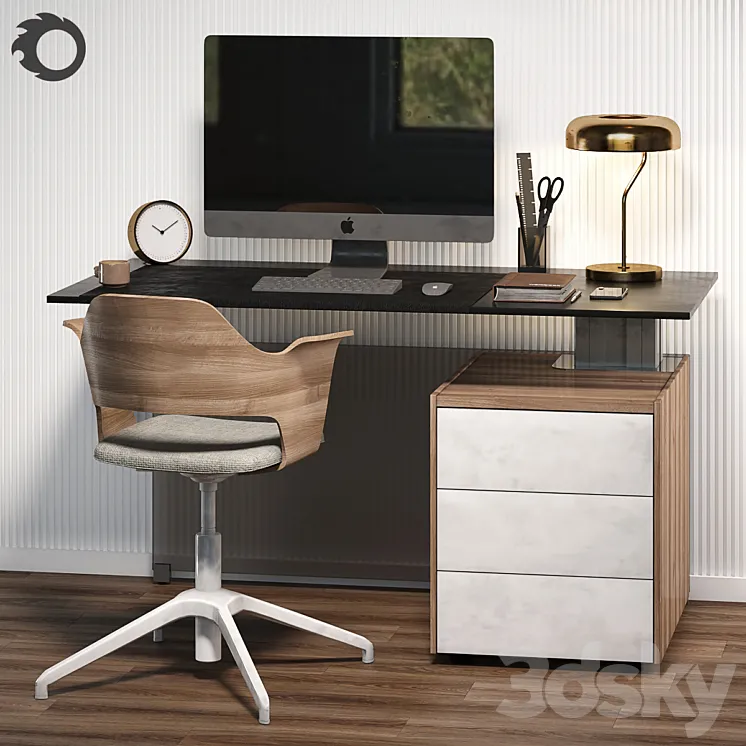 Workplace with BENE table and IKEA chair 3DS Max