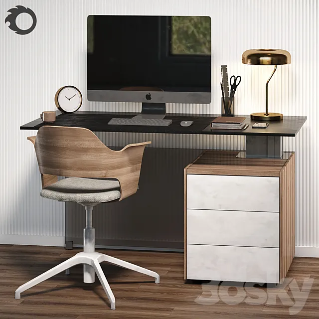Workplace with BENE table and IKEA chair 3DSMax File