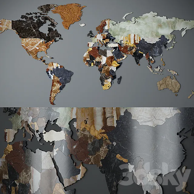 World map. CNC cutting of marble. 3DSMax File