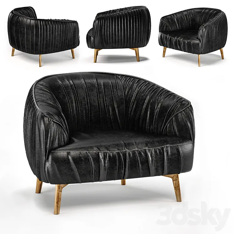 Wrinkled leather sofa black 3DS Max