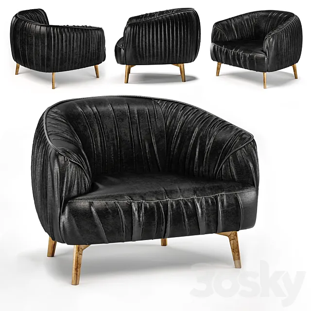 Wrinkled leather sofa black 3DSMax File