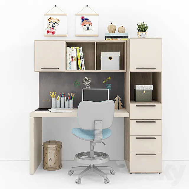 Writing desk and decor for a child 10 3DSMax File