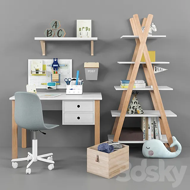 Writing desk and decor for a child 14 3ds Max