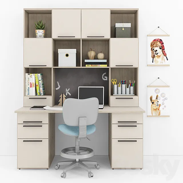 Writing desk and decor for a nursery 9 3DS Max Model