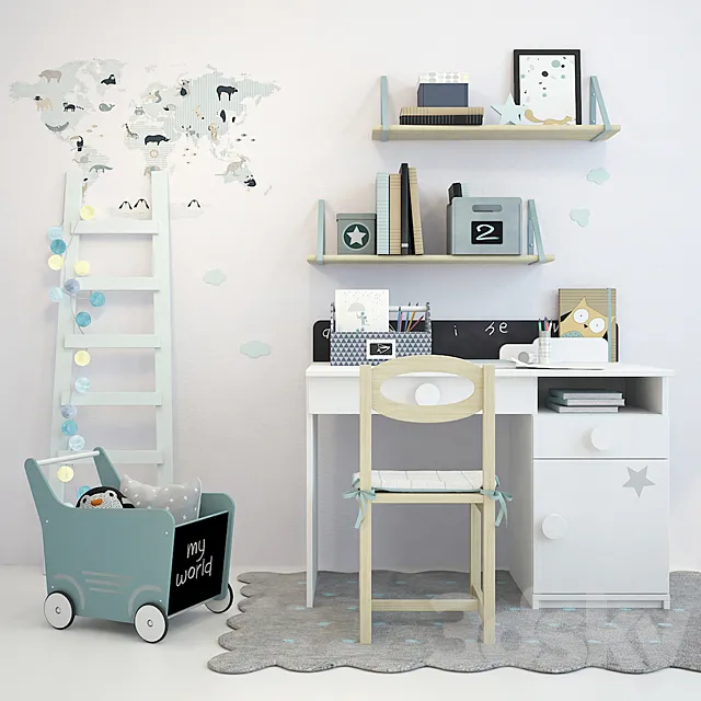 Writing-table and decor for a nursery 1 3DSMax File