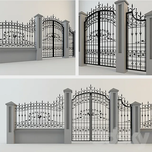 Wrought iron gate and fence 3DS Max Model