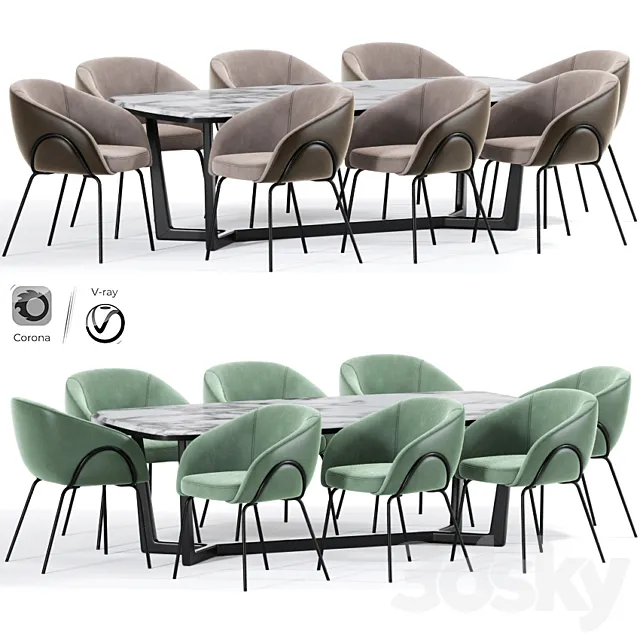 Xander Dining Chair Table 3ds Max