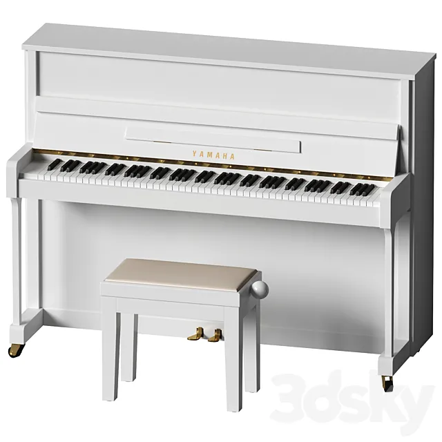 Yamaha b2 PE White – piano with bench 3DS Max Model