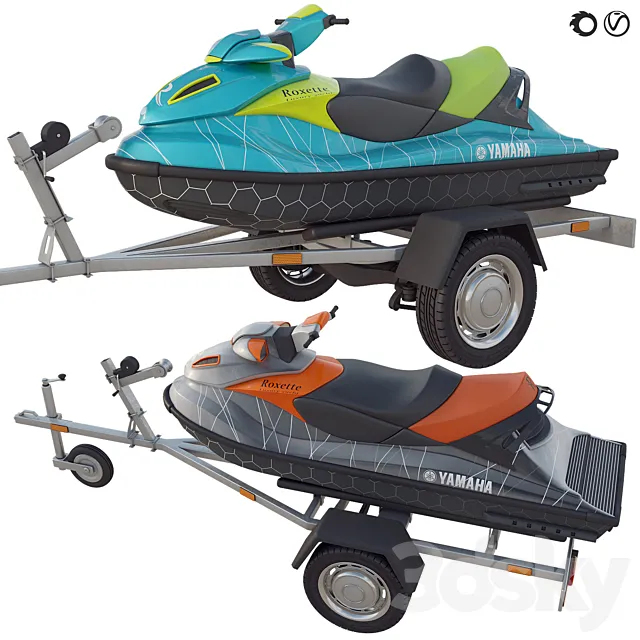 YAMAHA jet ski and trailer 3ds Max