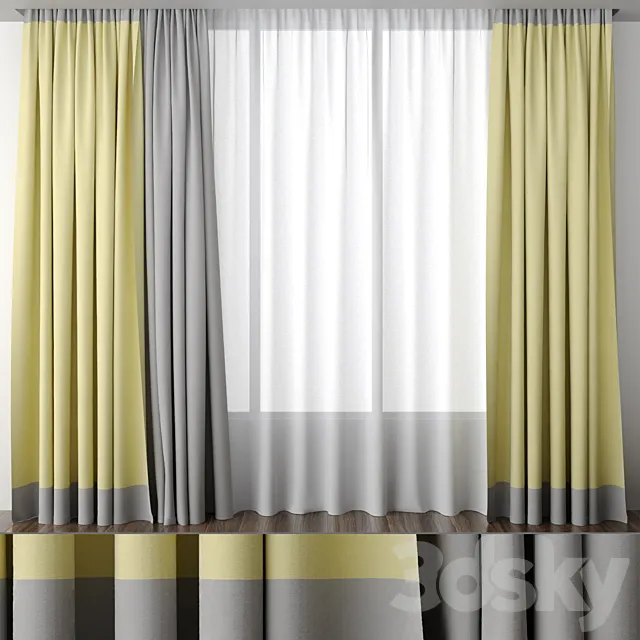 Yellow curtain with edging 3ds Max