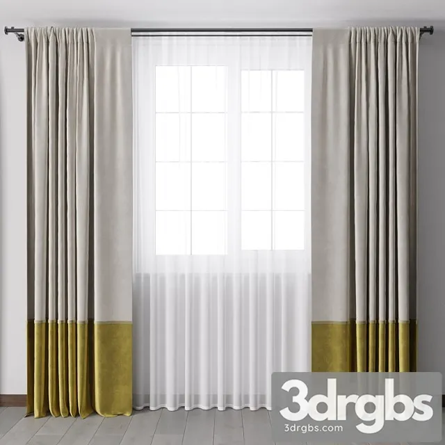 Yellow Curtains With Metal Curtain Rod 07 3dsmax Download