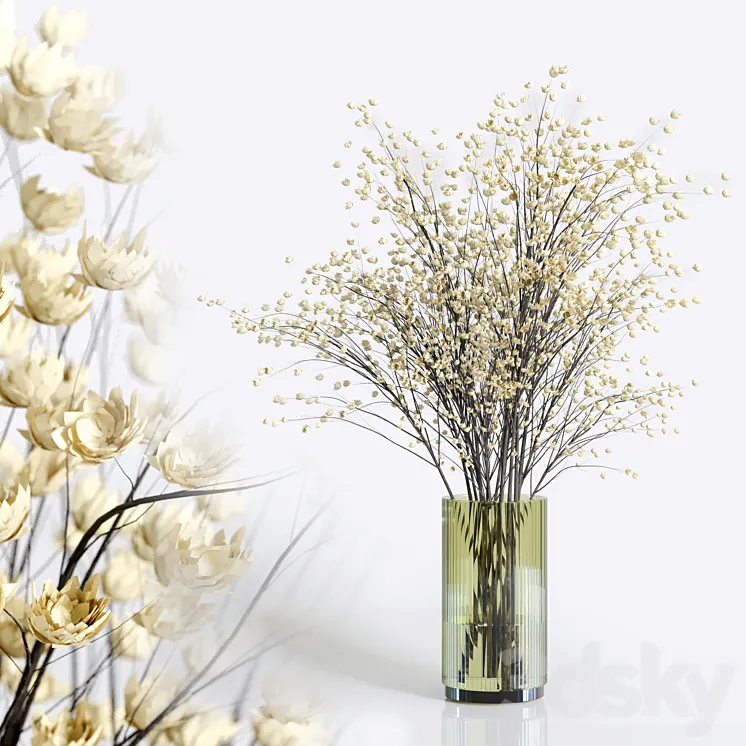 Yellow flowers with yellow galss vase – bouquet 23 3DS Max