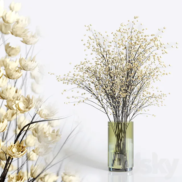 Yellow flowers with yellow galss vase – bouquet 23 3DSMax File