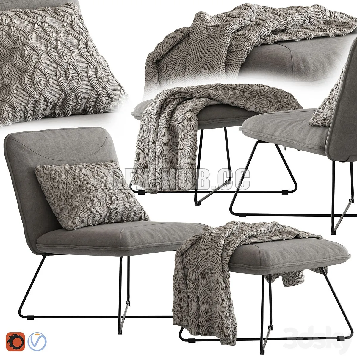 Yolanda Lounge Chair and Ottoman 3dsMax Model