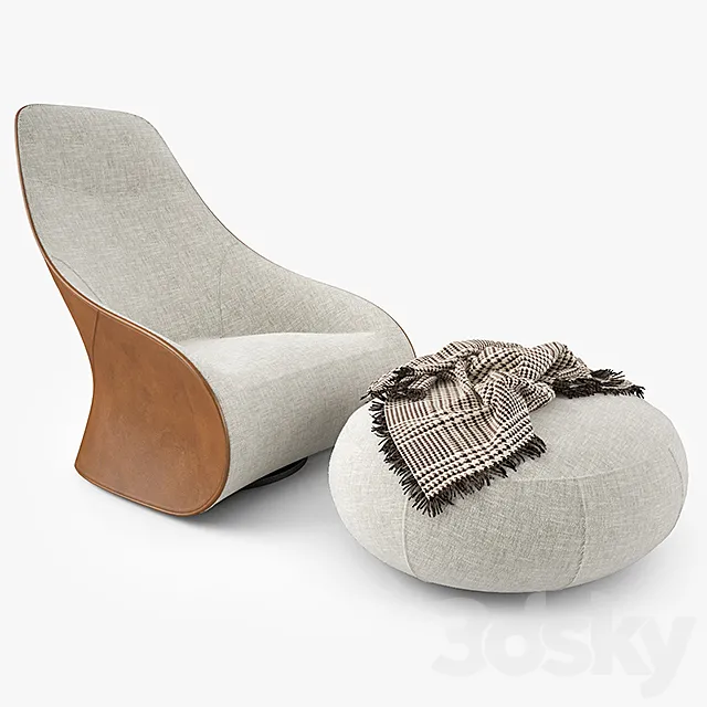 Zanotta Derby Armchair and Pouf 3DS Max Model