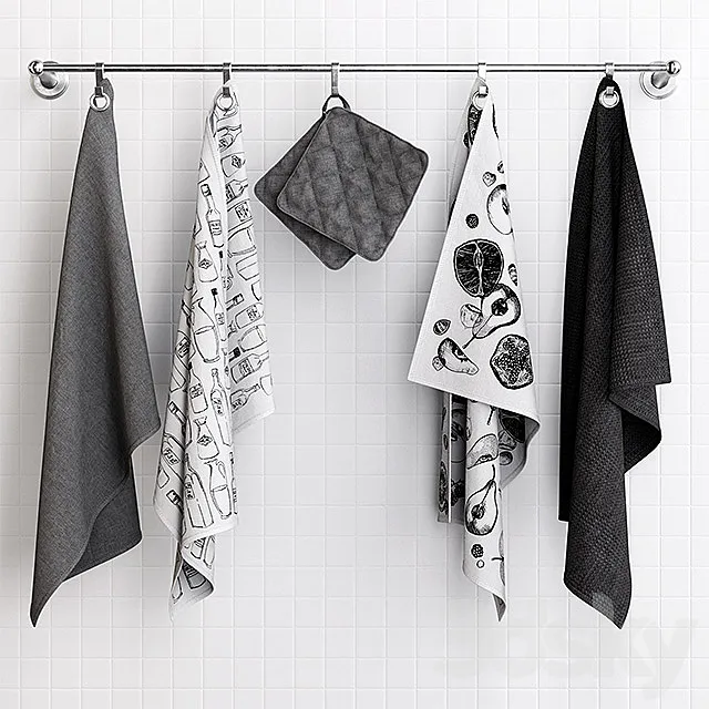 Zara Grey Towels on Hooks 3DS Max Model