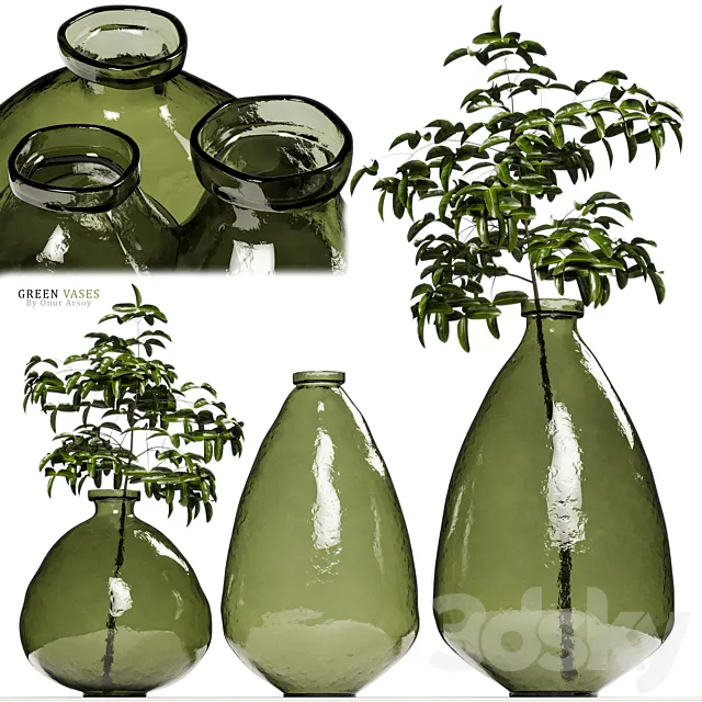 Zara Home – Green Glass Vases with Plants 3DSMax File